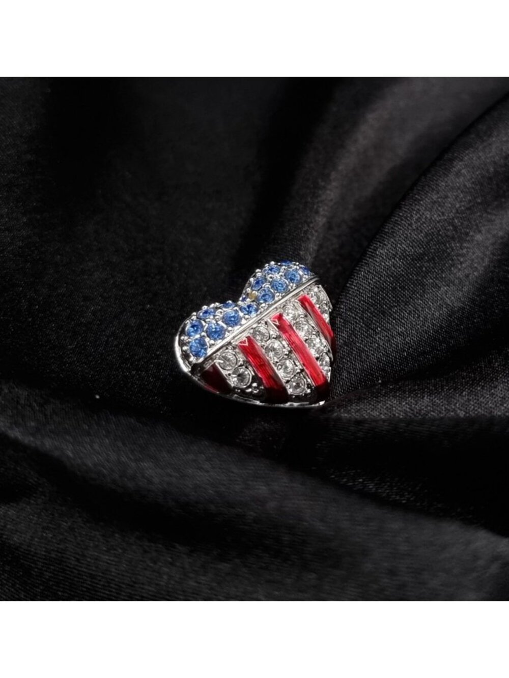 Vintage Swarovski Patriotic Heart Pin With Crystals & Enamel